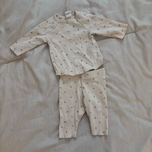 H&M Cream Pajama Set with Green Details
